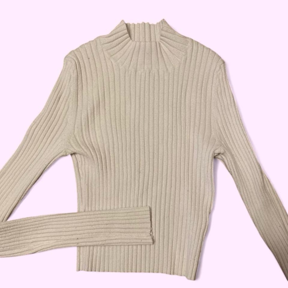 Kendall & Kylie Ribbed Beige Turtleneck Sweater